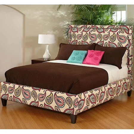 King Fully Upholstered Bed with Paisley Fabric